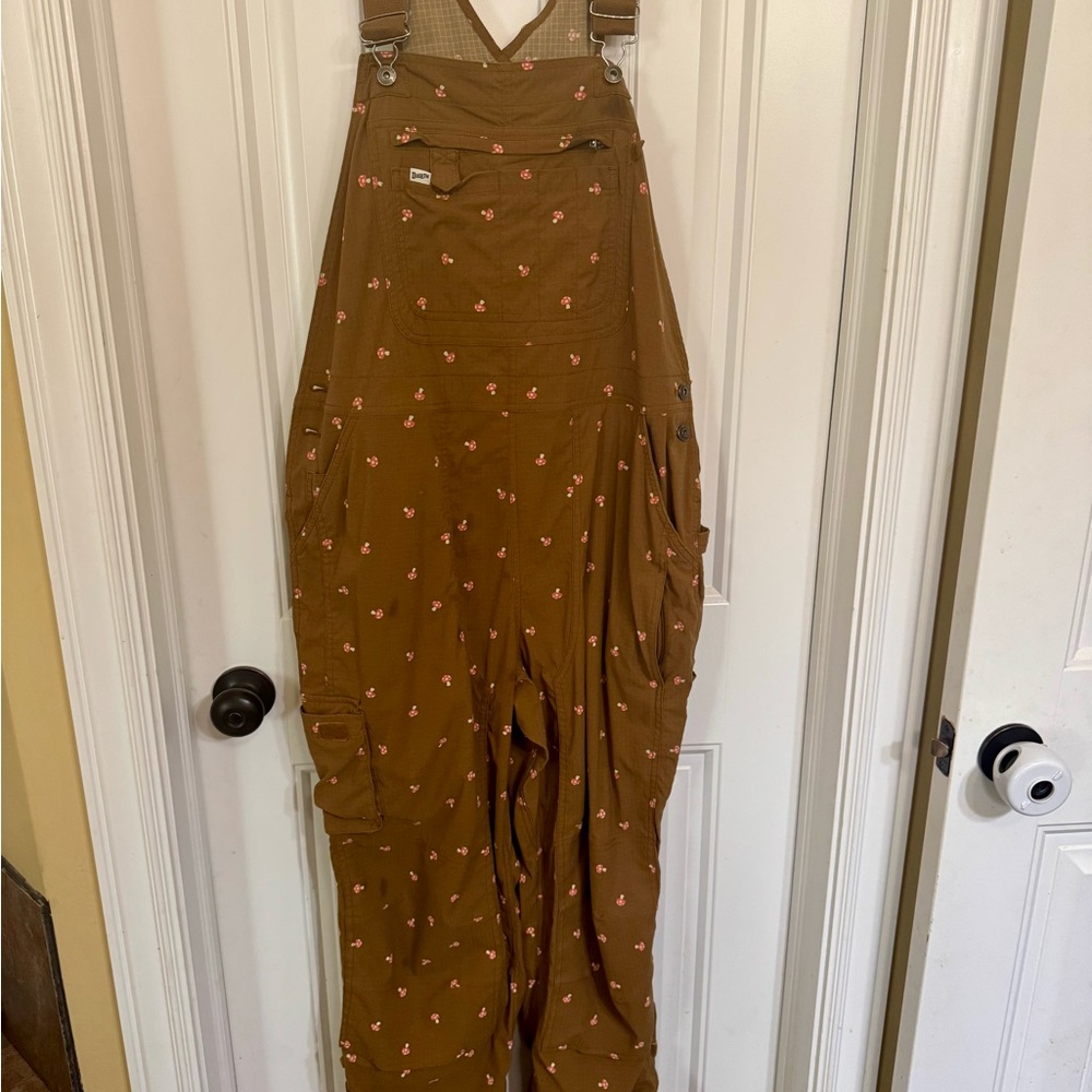 Brown mushroom print Duluth overalls